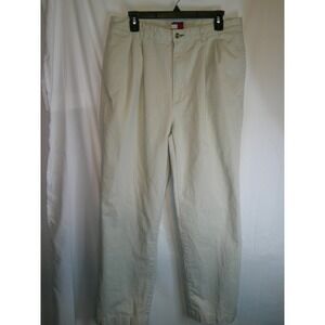 Vintage Tommy‎ Hilfiger Khaki Pants Pleated Chino Casual Trousers Mens Size 35